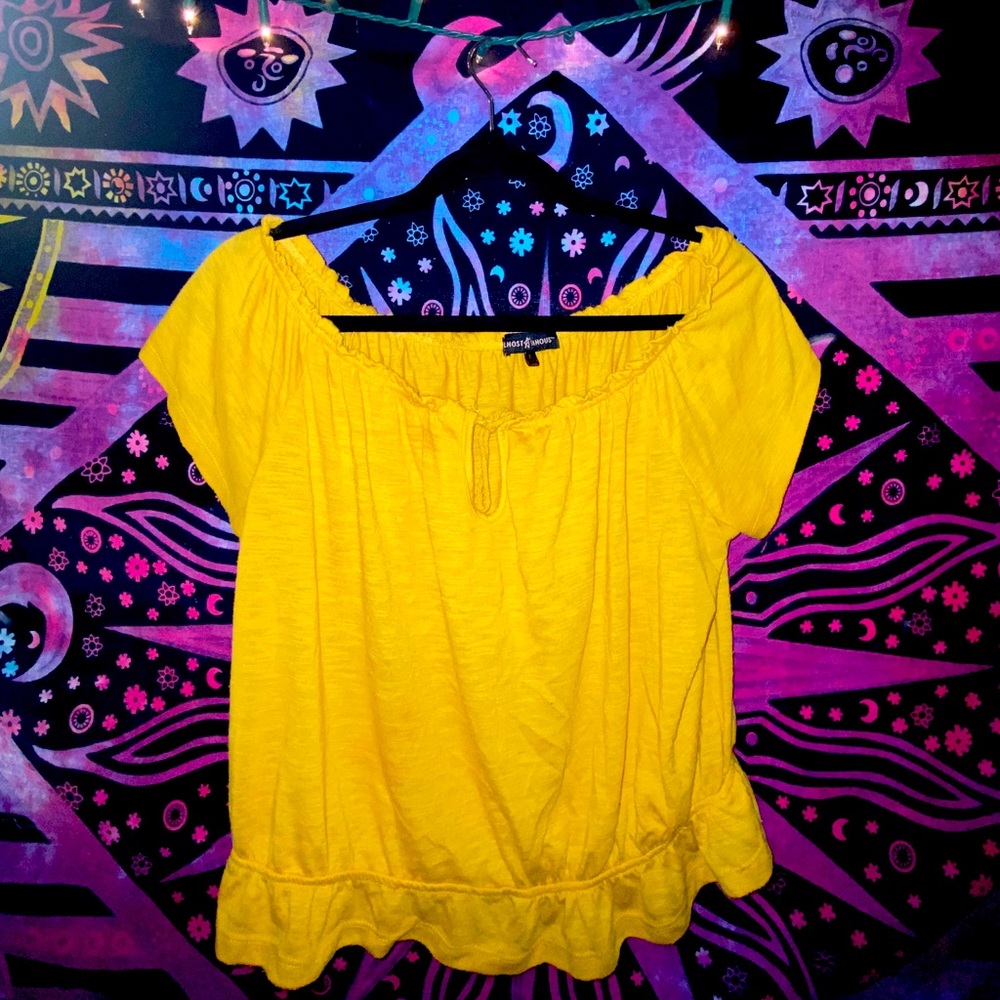 Yellow off the shoulder shirt